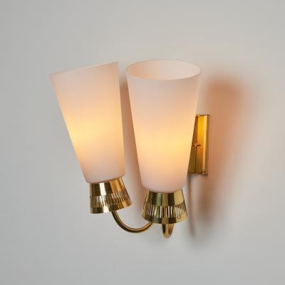 Mauri Almari Pair of 1950s Mauri Almari Model EY60 Brass Glass Double Sconces for Itsu