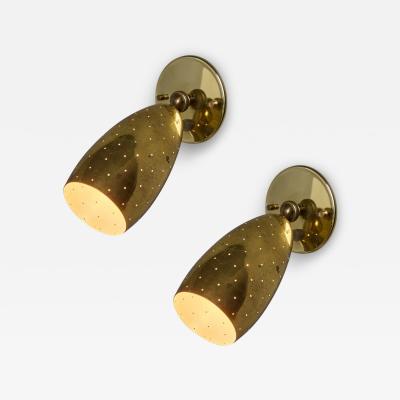 Mauri Almari Pair of 1950s Mauri Almari Perforated Brass Sconces for Itsu