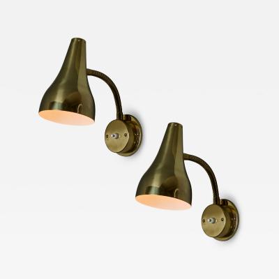 Mauri Almari Pair of 1950s Perforated Brass Wall Lamps Attributed to Mauri Almari