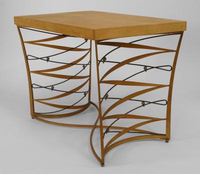 Maurice Dufr ne French 1930s Gold Black Painted Metal Steel Parchment Center Table