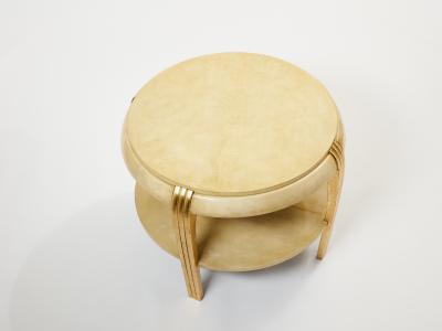 Maurice Dufr ne Gilded wood and parchment center table attr Maurice Dufr ne 1930s