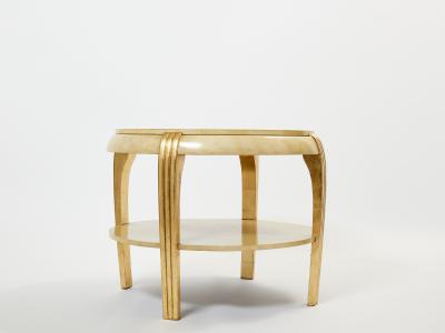 Maurice Dufr ne Gilded wood and parchment center table attr Maurice Dufr ne 1930s