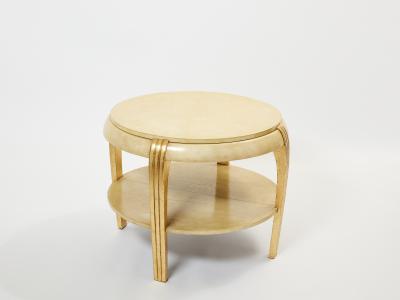 Maurice Dufr ne Gilded wood and parchment center table attr Maurice Dufr ne 1930s