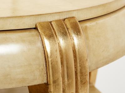Maurice Dufr ne Gilded wood and parchment center table attr Maurice Dufr ne 1930s