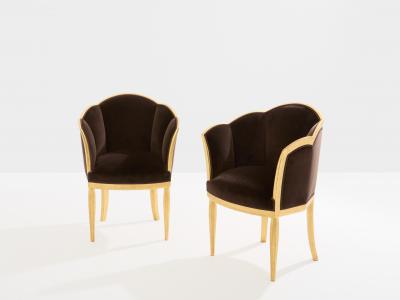 Maurice Dufr ne Maurice Dufr ne giltwood brown velvet armchairs circa 1925