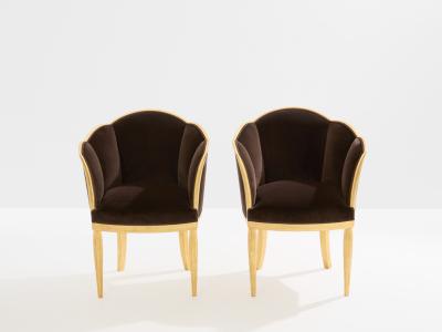 Maurice Dufr ne Maurice Dufr ne giltwood brown velvet armchairs circa 1925