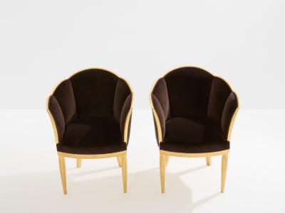 Maurice Dufr ne Maurice Dufr ne giltwood brown velvet armchairs circa 1925