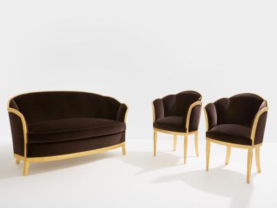 Maurice Dufr ne Maurice Dufr ne giltwood brown velvet armchairs circa 1925