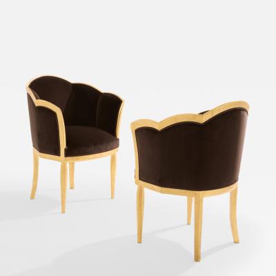 Maurice Dufr ne Maurice Dufr ne giltwood brown velvet armchairs circa 1925