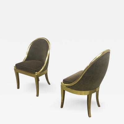 Maurice Dufr ne Maurice Dufrene Refined Empire Inspired Gold Leaf Wood Pair of Side Chairs