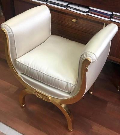 Maurice Dufr ne Maurice Dufrene Refined Gold Leaf Curdle Stool in Satin silk