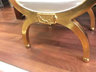 Maurice Dufr ne Maurice Dufrene Refined Gold Leaf Curdle Stool in Satin silk