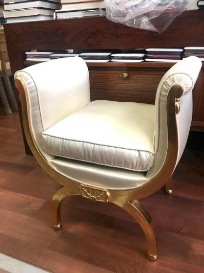 Maurice Dufr ne Maurice Dufrene Refined Gold Leaf Curdle Stool in Satin silk