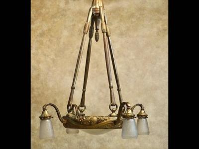 Maurice Dufr ne Maurice Dufrene gilt bronze and Daum glass ceiling fixture