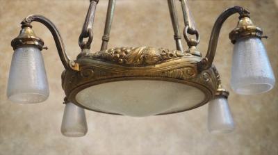 Maurice Dufr ne Maurice Dufrene gilt bronze and Daum glass ceiling fixture