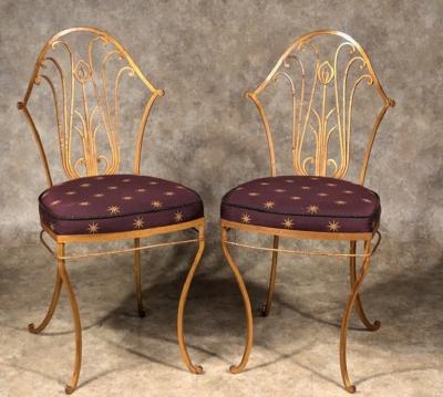 Maurice Dufr ne Maurice Dufrene pair of gilt iron chairs