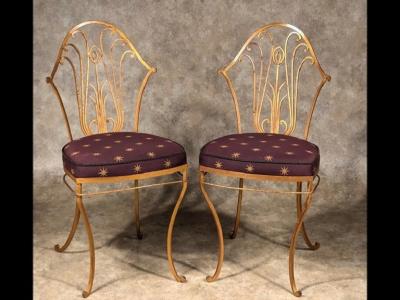 Maurice Dufr ne Maurice Dufrene pair of gilt iron chairs