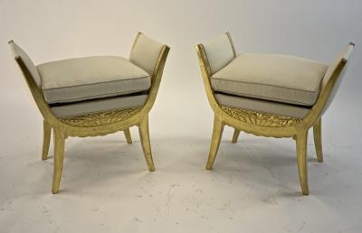 Maurice Dufr ne Maurice Dufrene pair of gold leaf carved wood stools