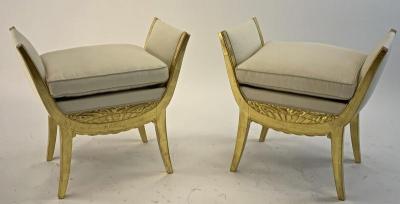 Maurice Dufr ne Maurice Dufrene pair of gold leaf carved wood stools