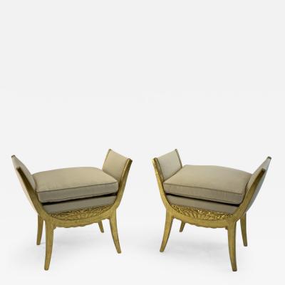 Maurice Dufr ne Maurice Dufrene pair of gold leaf carved wood stools