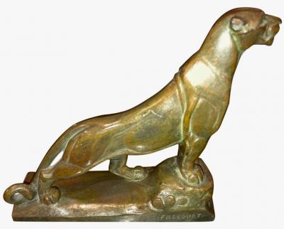 Maurice Frecourt French Art Deco Panther Leopard Panther Bookends by Maurice Frecourt