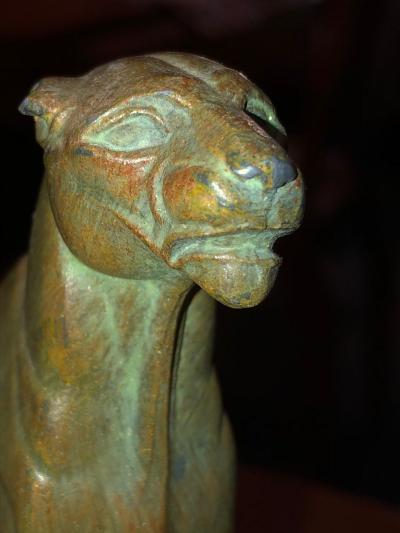 Maurice Frecourt French Art Deco Panther Leopard Panther Bookends by Maurice Frecourt