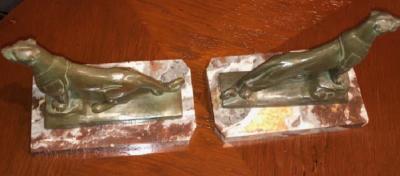 Maurice Frecourt French Art Deco Panther Leopard Panther Bookends by Maurice Frecourt