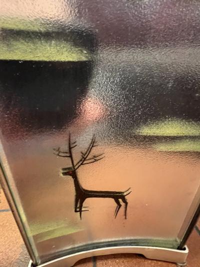 Maurice Heaton RARE MID CENTURY MAURICE HEATON INDIAN AND DEER DECORATED GLASS LAMPS