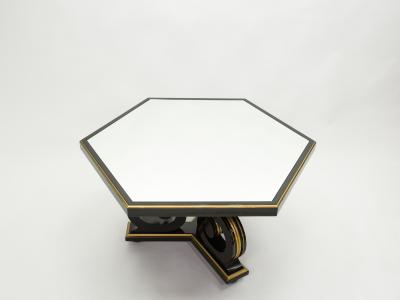 Maurice Hirsch French Neoclassical Maurice Hirsch black gilded mirror table 1970s