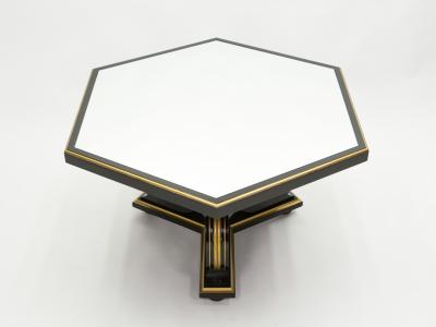 Maurice Hirsch French Neoclassical Maurice Hirsch black gilded mirror table 1970s