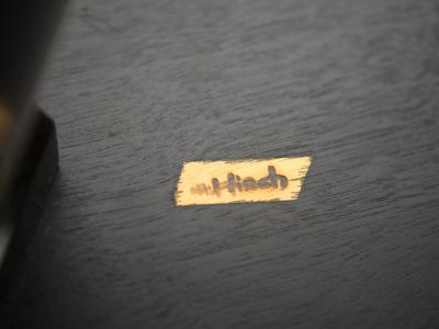 Maurice Hirsch French Neoclassical Maurice Hirsch black gilded mirror table 1970s