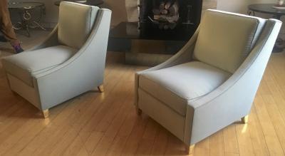 Maurice Hirsch Maurice Hirsch Pair of Pure Slipper Chairs Newly Covered in Pale Blue Velvet