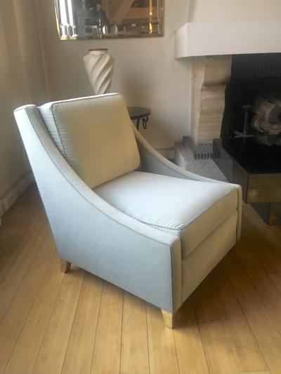 Maurice Hirsch Maurice Hirsch Pair of Pure Slipper Chairs Newly Covered in Pale Blue Velvet