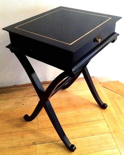 Maurice Hirsch Maurice Hirsch Stamped X Shaped Black Lacquered Side Tables or Bedsides