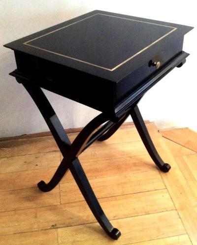 Maurice Hirsch Maurice Hirsch Stamped X Shaped Black Lacquered Side Tables or Bedsides