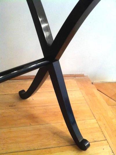 Maurice Hirsch Maurice Hirsch Stamped X Shaped Black Lacquered Side Tables or Bedsides