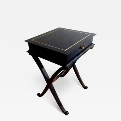 Maurice Hirsch Maurice Hirsch Stamped X Shaped Black Lacquered Side Tables or Bedsides