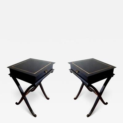 Maurice Hirsch Maurice Hirsch Stamped X Shaped Black Lacquered Side Tables or Bedsides