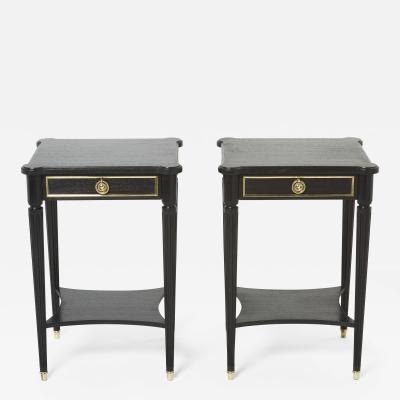 Maurice Hirsch Pair of stamped Maurice Hirsch black wood brass nightstands 1960s