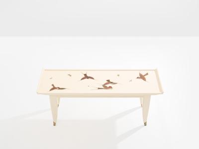 Maurice Jallot Maurice Jallot coffee table oak wood painted carved birds 1930