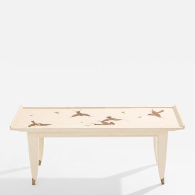 Maurice Jallot Maurice Jallot coffee table oak wood painted carved birds 1930