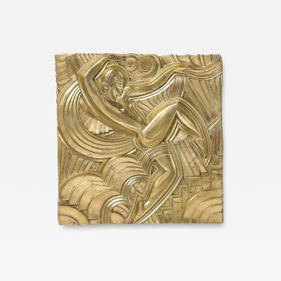 Maurice Picaud Art Deco Giltwood Folies Bergere Flapper Dancer Plaque by Maurice Picaud