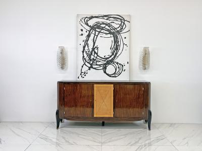 Maurice Rinck French Art Deco Leather Macassar Ebony sideboard by Maurice Rinck 1940s