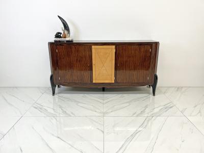 Maurice Rinck French Art Deco Leather Macassar Ebony sideboard by Maurice Rinck 1940s