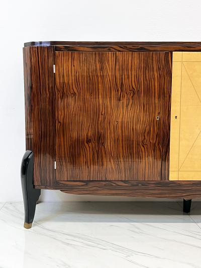 Maurice Rinck French Art Deco Leather Macassar Ebony sideboard by Maurice Rinck 1940s