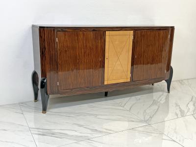 Maurice Rinck French Art Deco Leather Macassar Ebony sideboard by Maurice Rinck 1940s