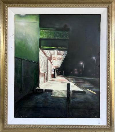 Mauricio Rodriguez Urban Nightlights Street Scene Oil Painting 1999