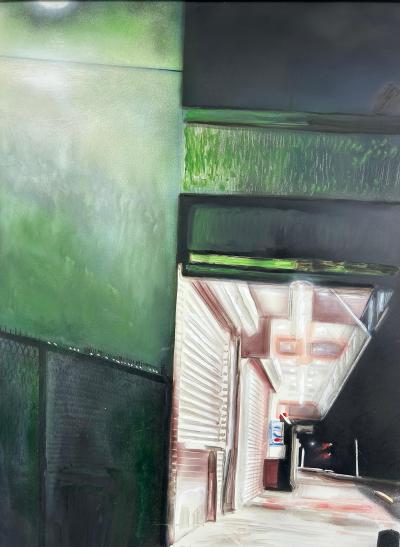 Mauricio Rodriguez Urban Nightlights Street Scene Oil Painting 1999