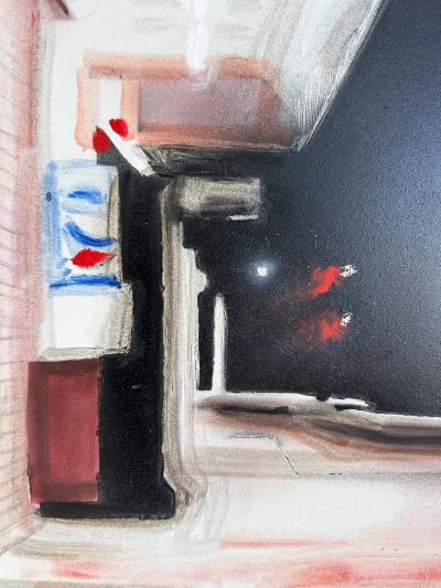 Mauricio Rodriguez Urban Nightlights Street Scene Oil Painting 1999