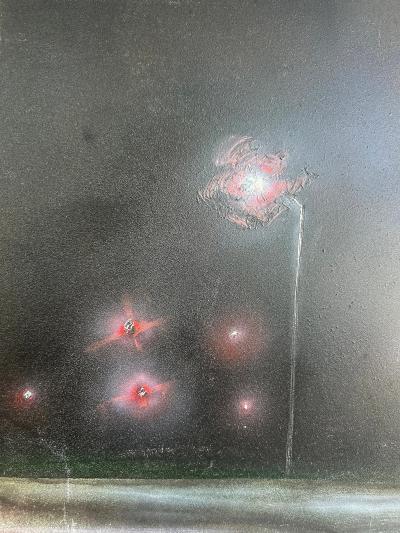 Mauricio Rodriguez Urban Nightlights Street Scene Oil Painting 1999